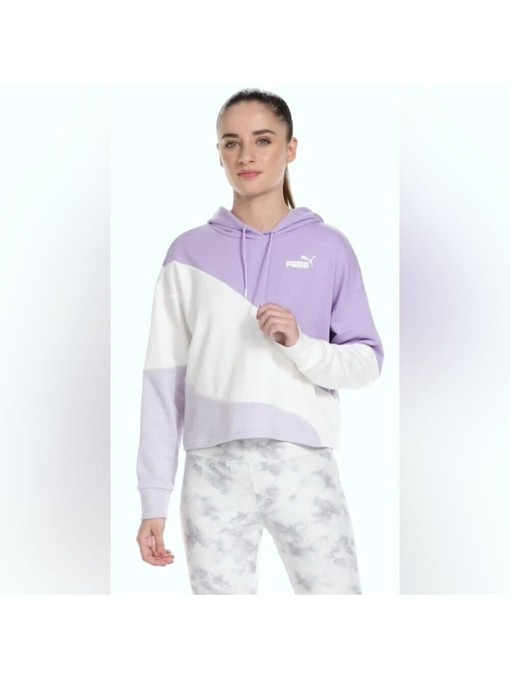 Puma purple and white colour block sports hoodie size large